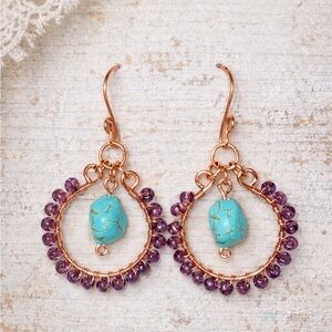 Turquoise and Amethyst Bead Earrings